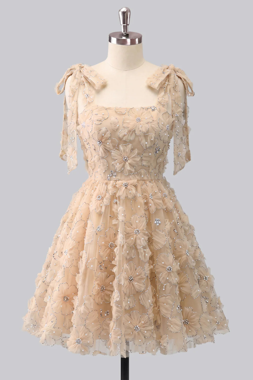 Dusty Rose 3D Floral Appliqued A Line Short Homecoming Dress with Beadings