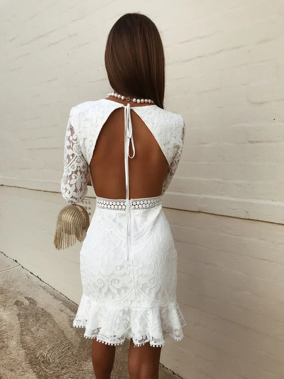 Medindie Dress White Lace Open Back Dress