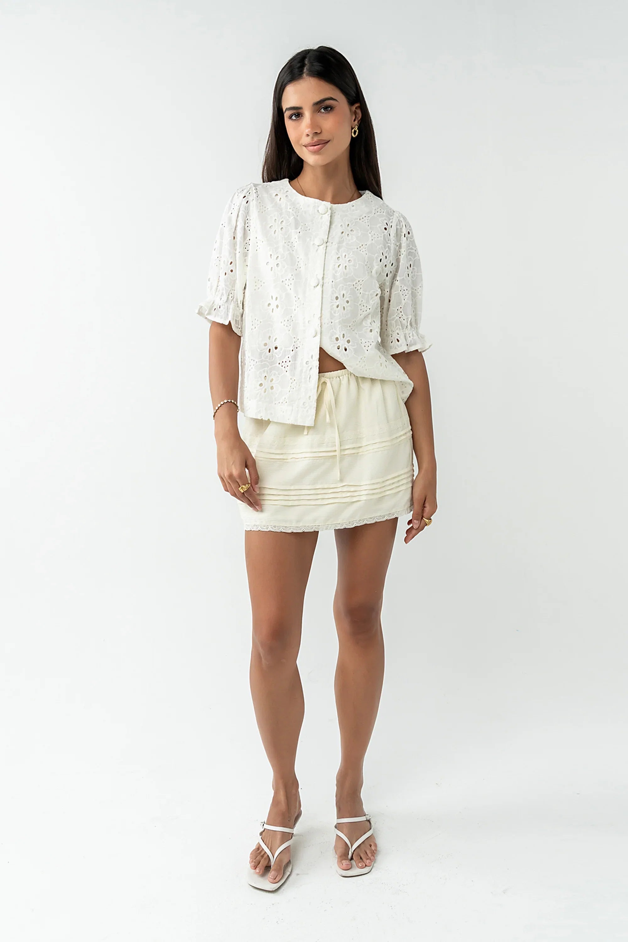 Cassidy Embroidered Button Up in Ivory