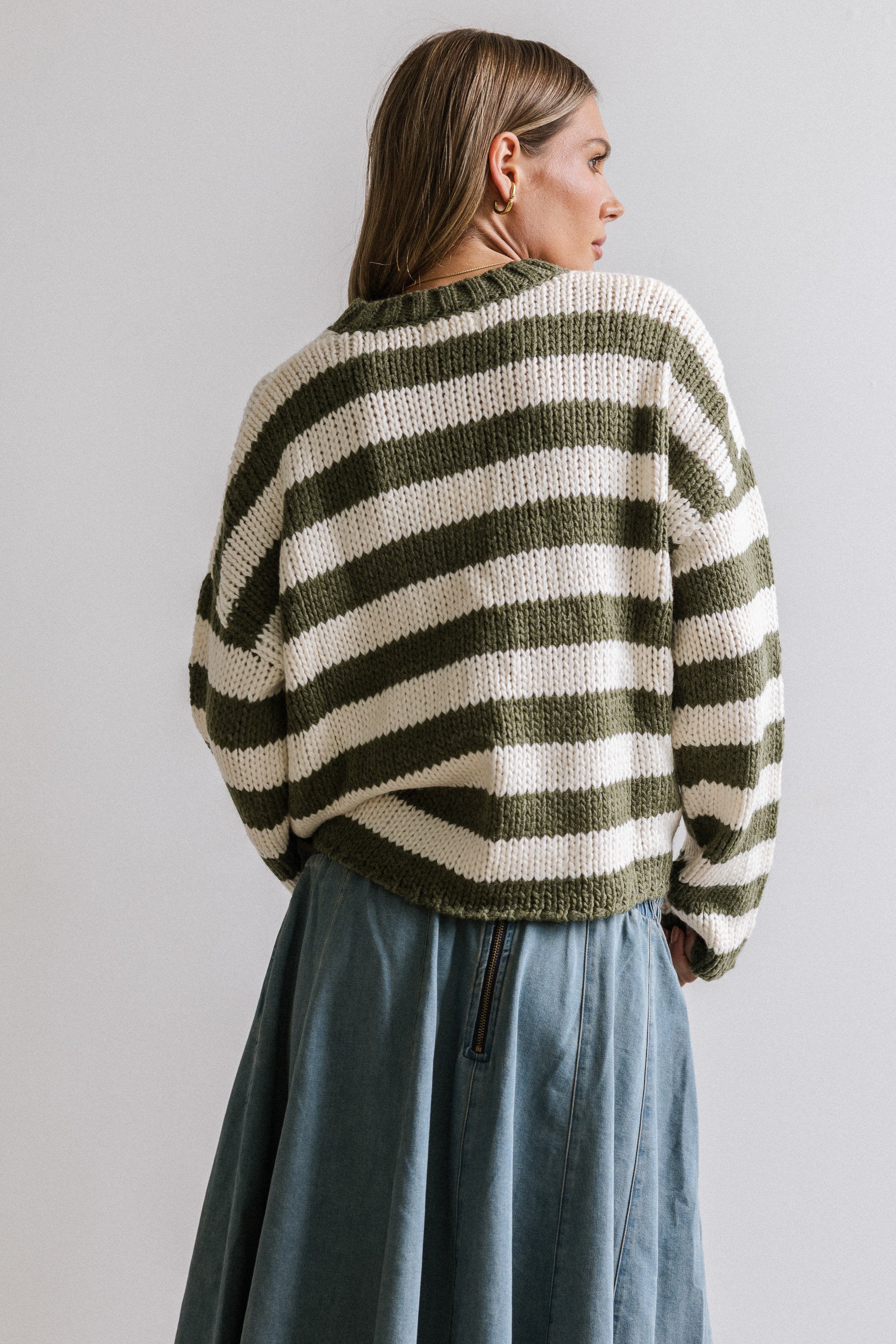 Beckam Striped Sweater in Olive FINAL SALE