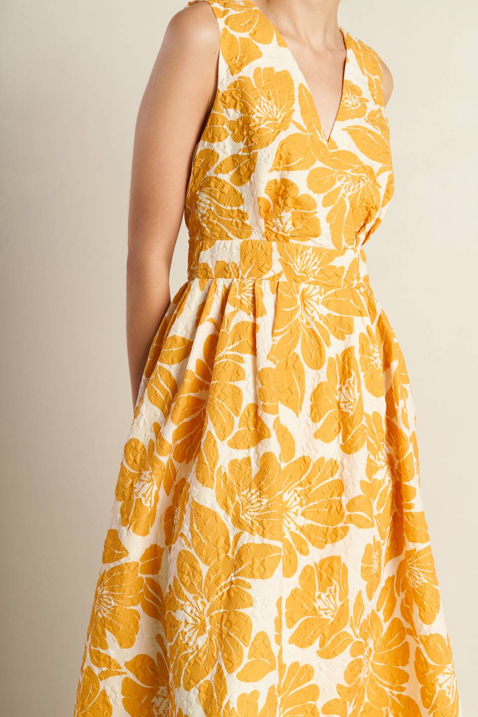BOLD BLOOMS MUSTARD YELLOW MIDI DRESS