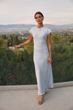 Hannah Satin Maxi Dress in Light Blue