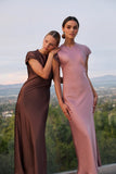 Hannah Satin Maxi Dress in Mauve