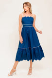 SWEET DREAMS SCALLOPED EDGE MIDI DRESS NAVY