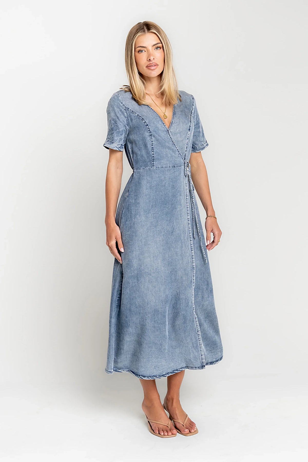 Tatum Denim Wrap Midi Dress