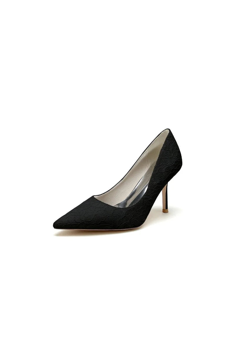 Simple Pointed Toe Lace Wedding Heels