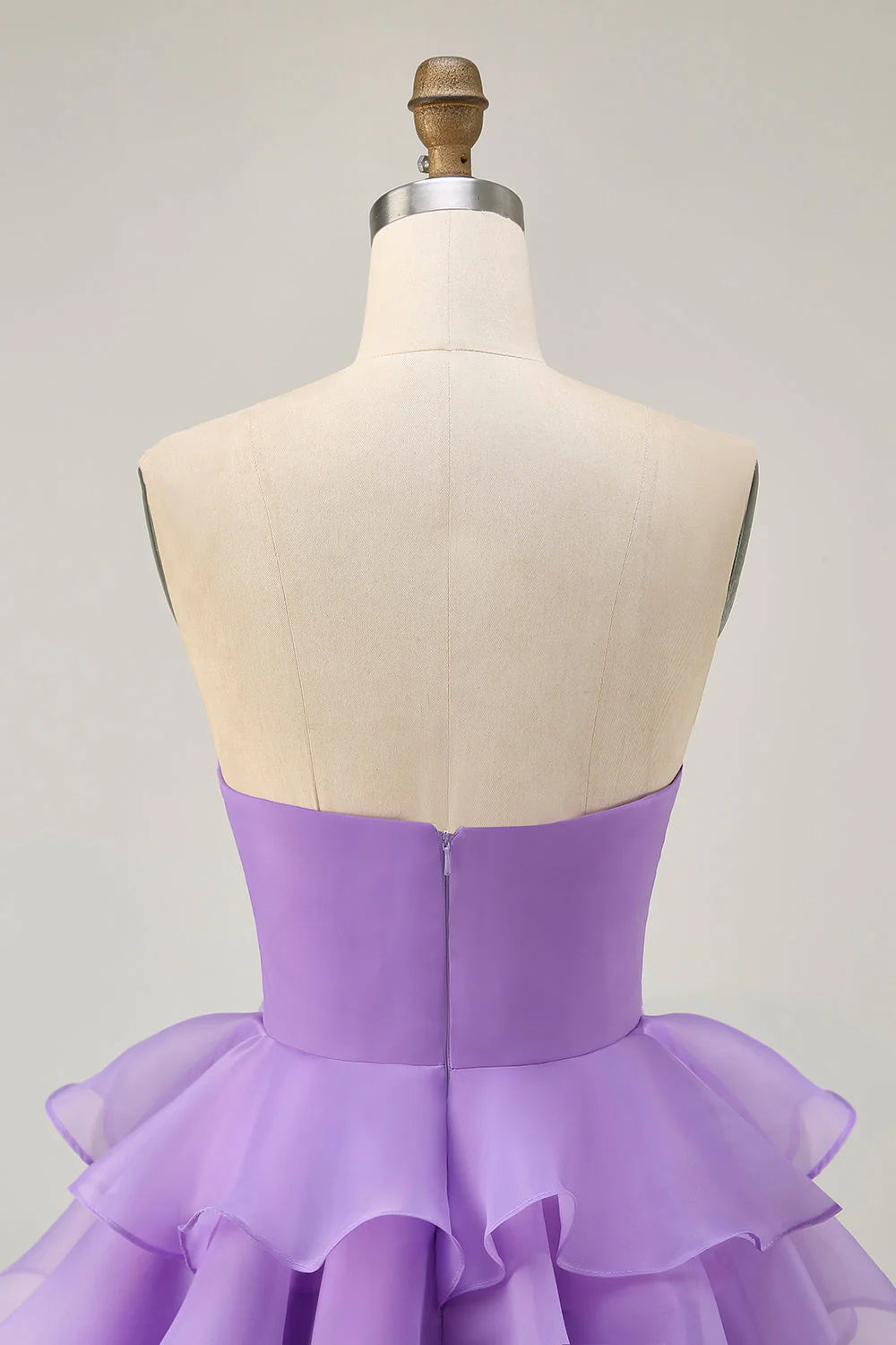 Tiered Cute A Line Strapless Cut Out Purple Homecoming Dress