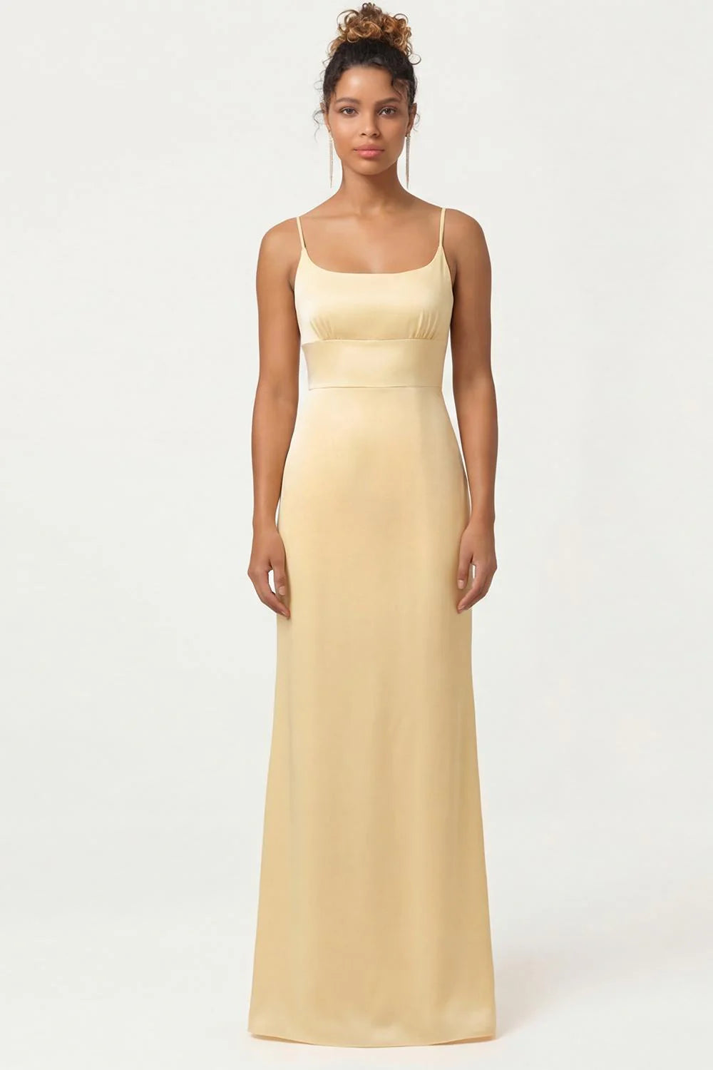 Daffodil Sheath Spaghetti Straps Long Bridesmaid Dress