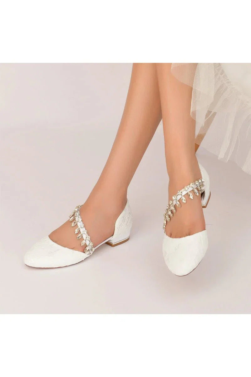 Crystal Strap Lace Round Toe Flats