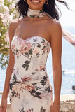 Ivory Mermaid Floral Sweetheart Wedding Guest Dress with Scarf