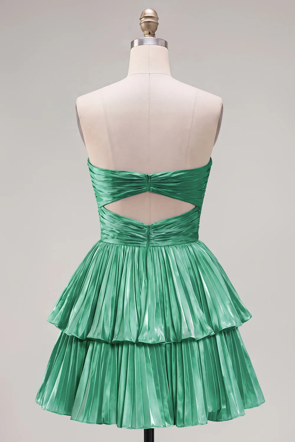 Green Strapless Tiered Cut Out A Line Homecoming Dress