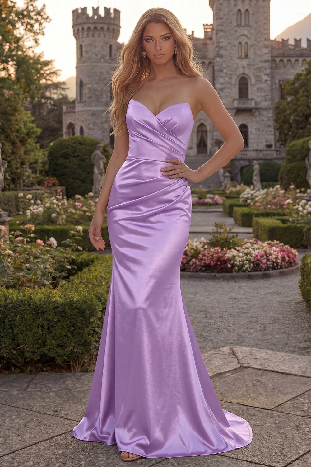 Green Mermaid Satin Ruched Strapless Prom Dress