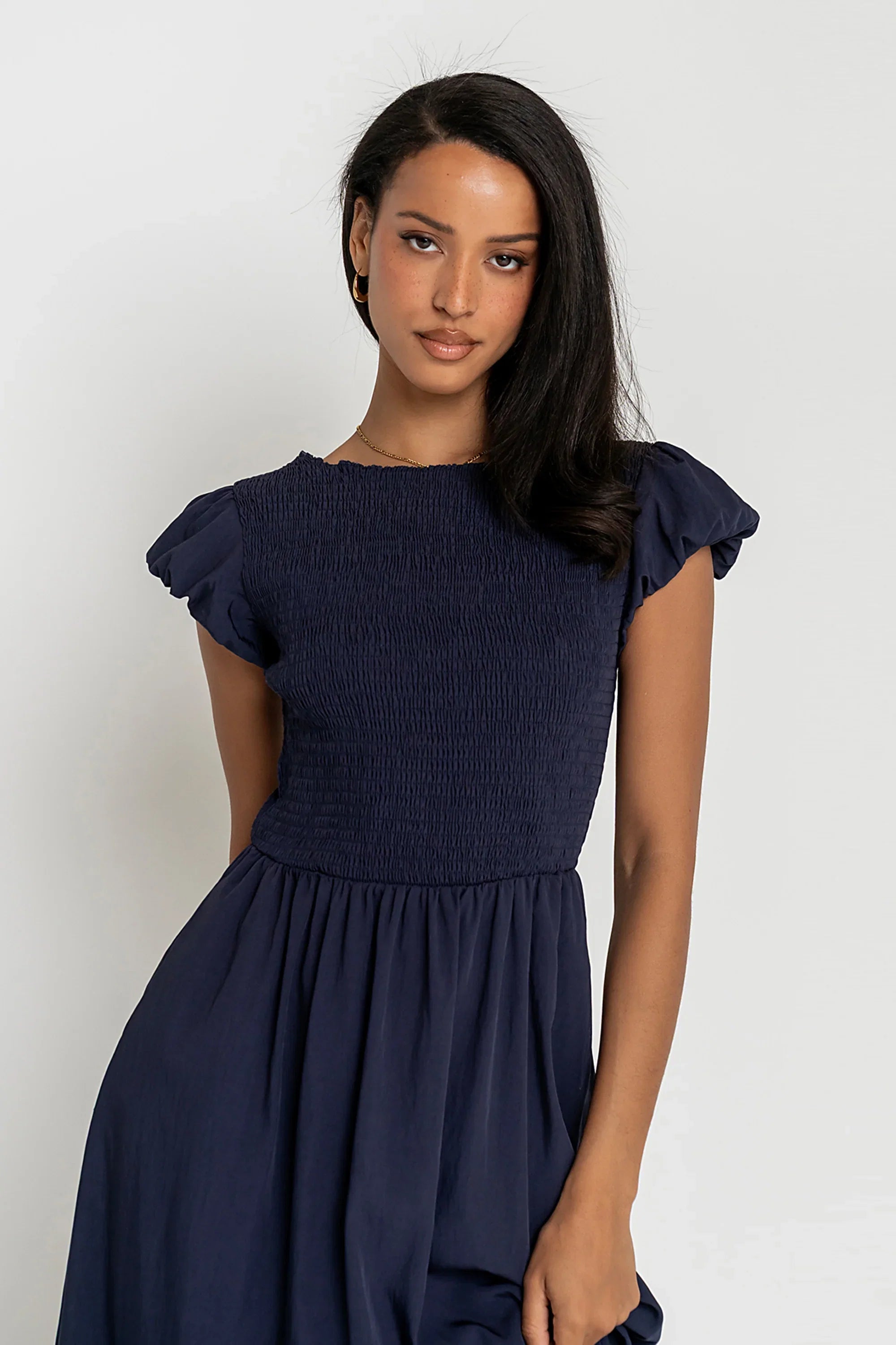 Harshell Smocked Midi Dress