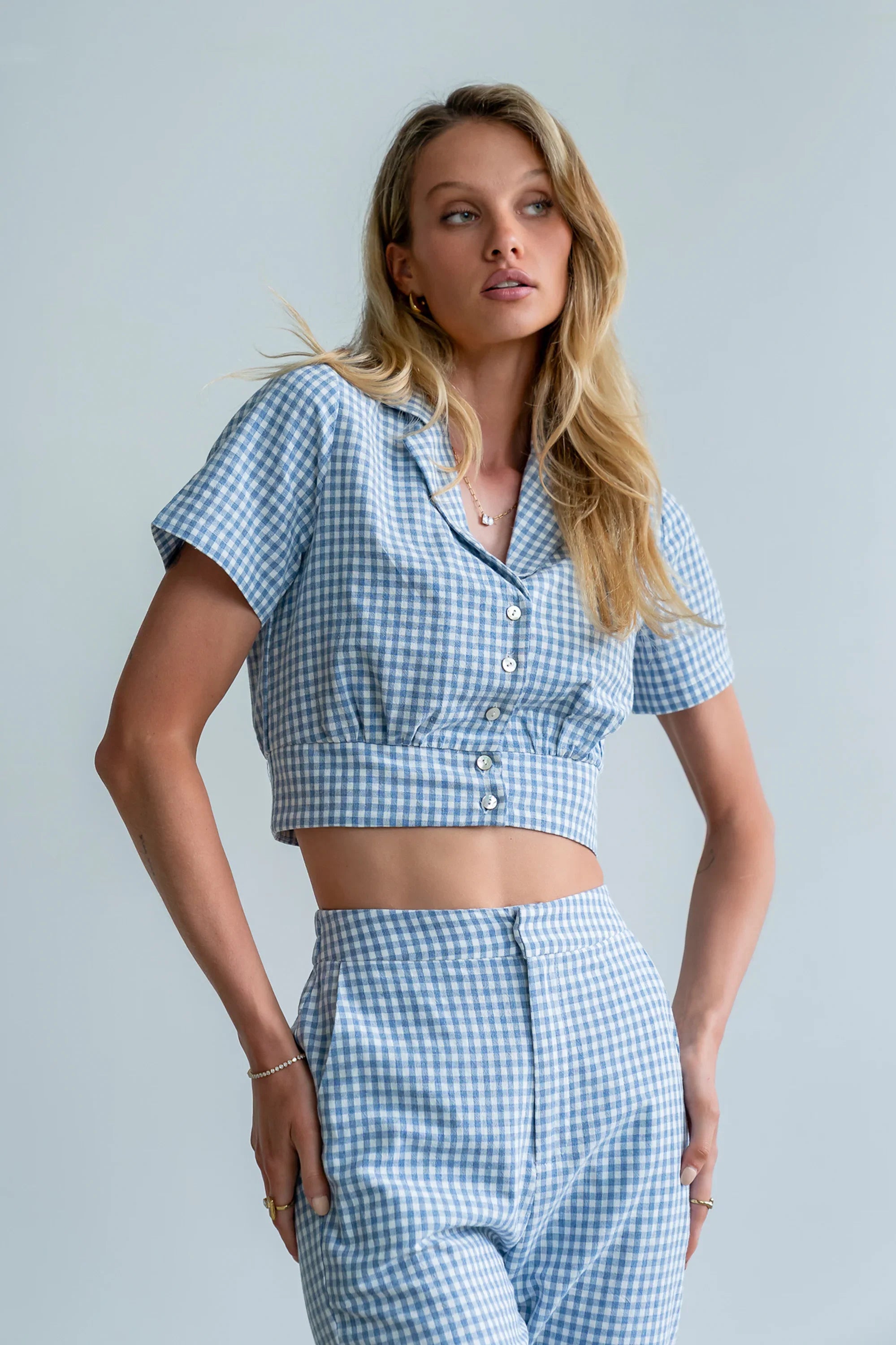 Madie Gingham Button Up in Blue