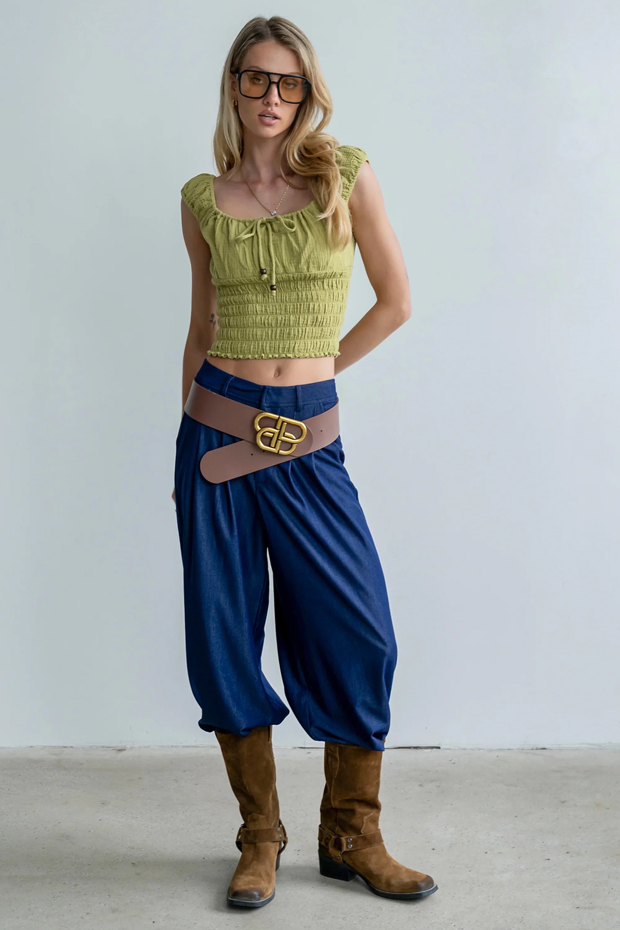Morgan Smocked Top in Green