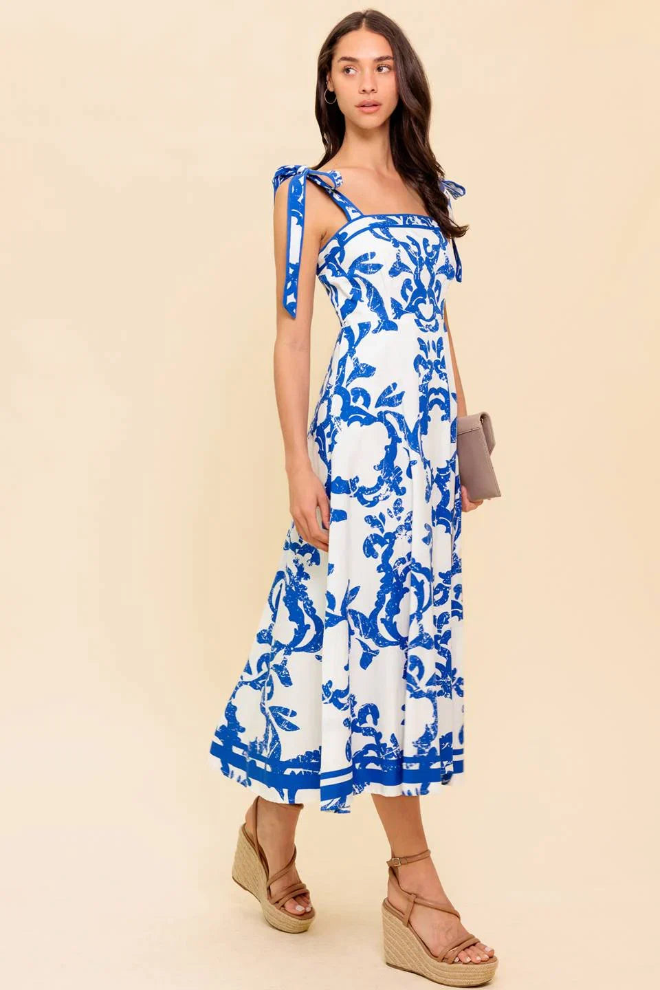SUNNY DAYS WHITE BLUE MIDI DRESS