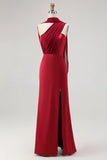 One Shoulder Draped Long Bridesmaid Dress with Side Slit