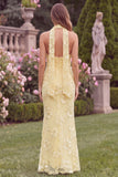 Floral Halter Daffodil Mermaid Wedding Guest Dress with Scarf