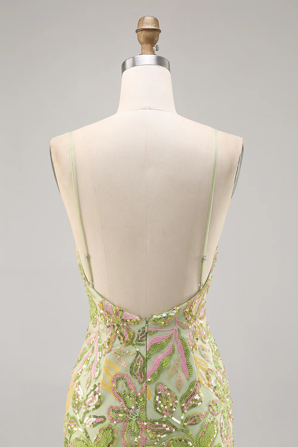 Green Bodycon Spaghetti Straps Sequins Homecoming Dress
