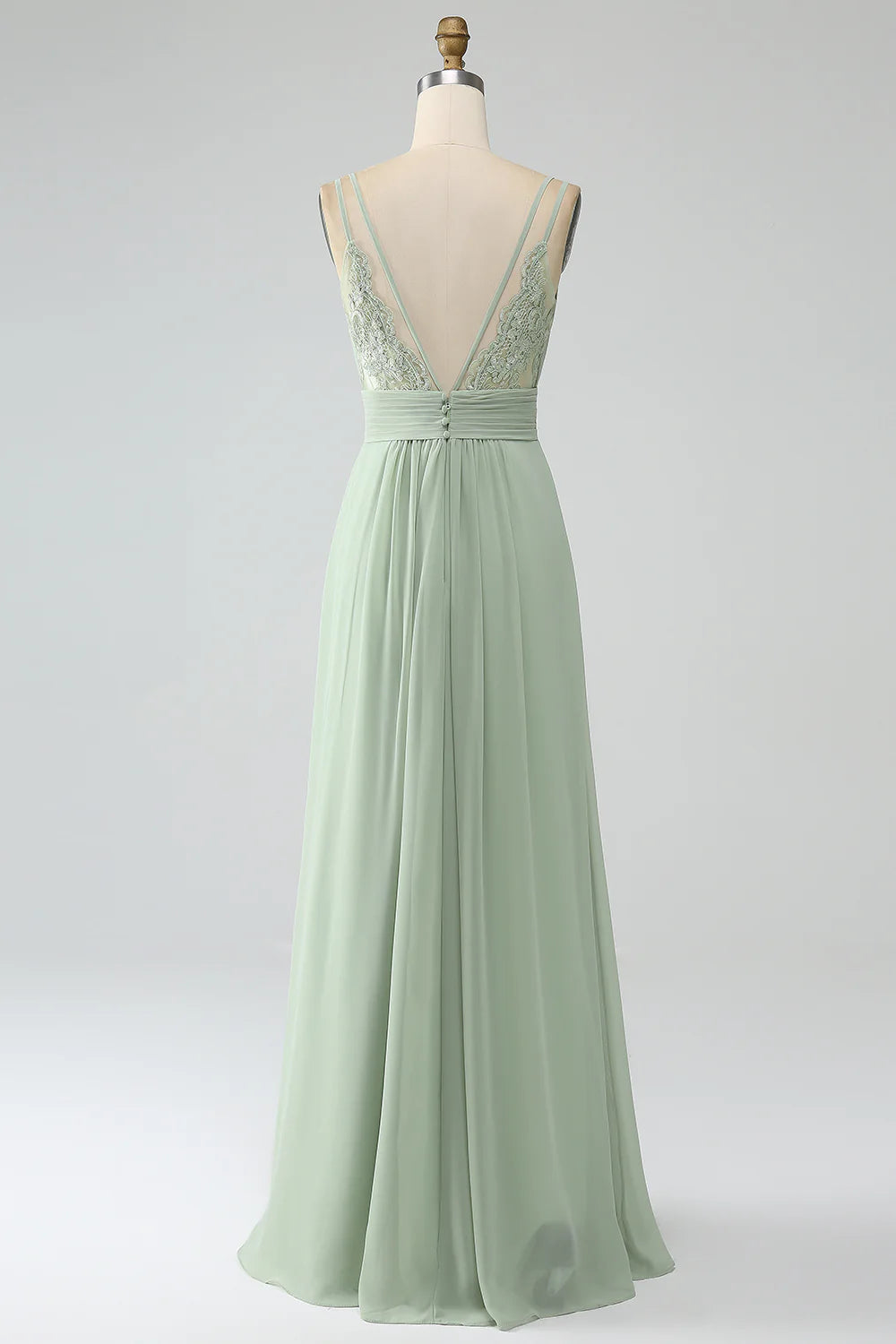 Dusty Sage A Line Spaghetti Straps Pleated Chiffon Bridesmaid Dress