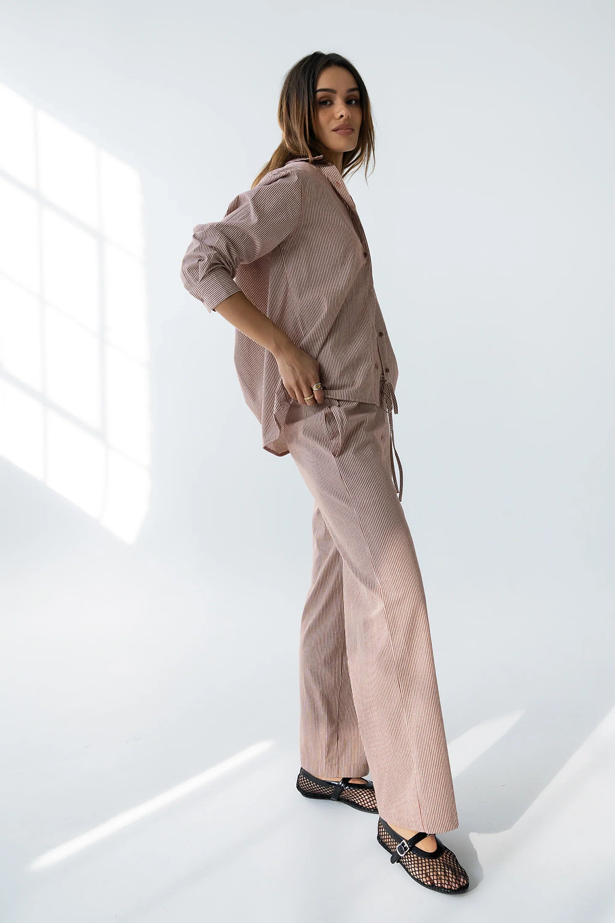 Hailey Striped Baggy Pants in Mauve