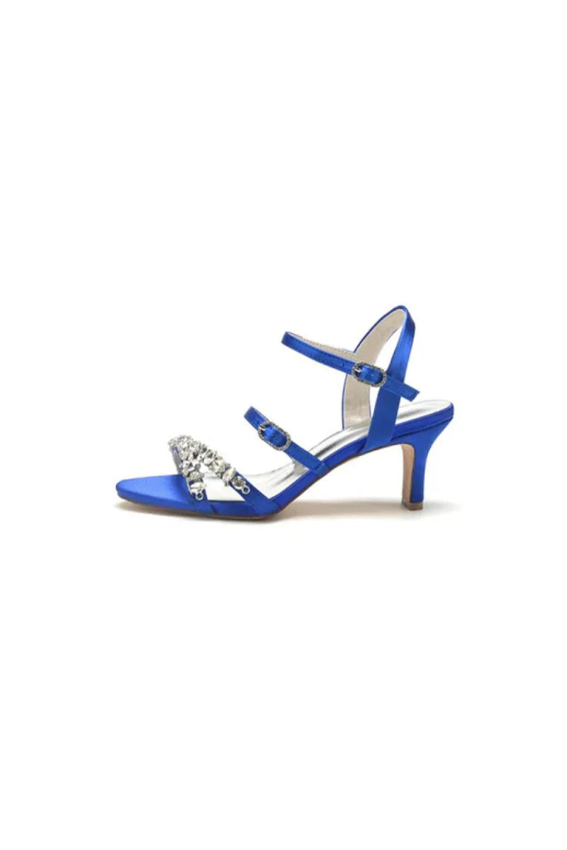 Open Toe Chunky Heels with Rhinestone