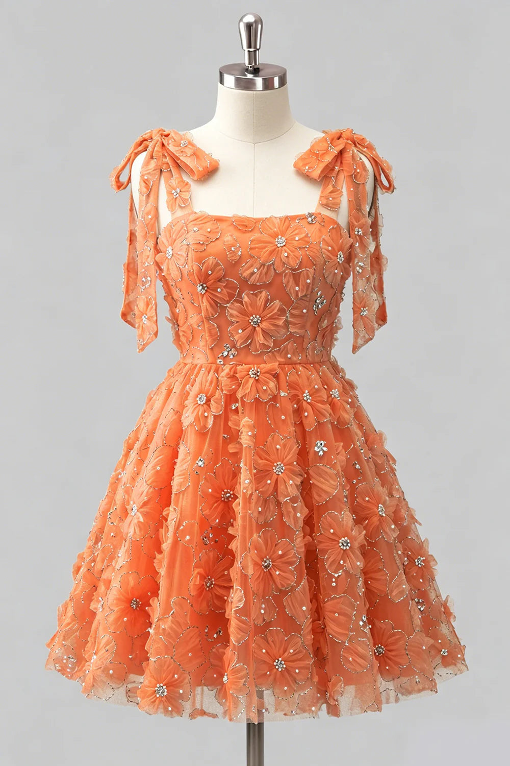 Dusty Rose 3D Floral Appliqued A Line Short Homecoming Dress with Beadings