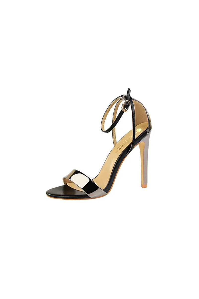 Open Toe Ankle Strap Patent Leather Stiletto Heels