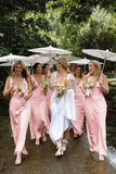 Charming Sheath V Neck Stretch Satin Bridesmaid Dresses