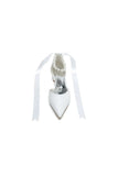 Pointed Toe Ankle Strap Pearl Beaded Ivory Ribbons Low Heels