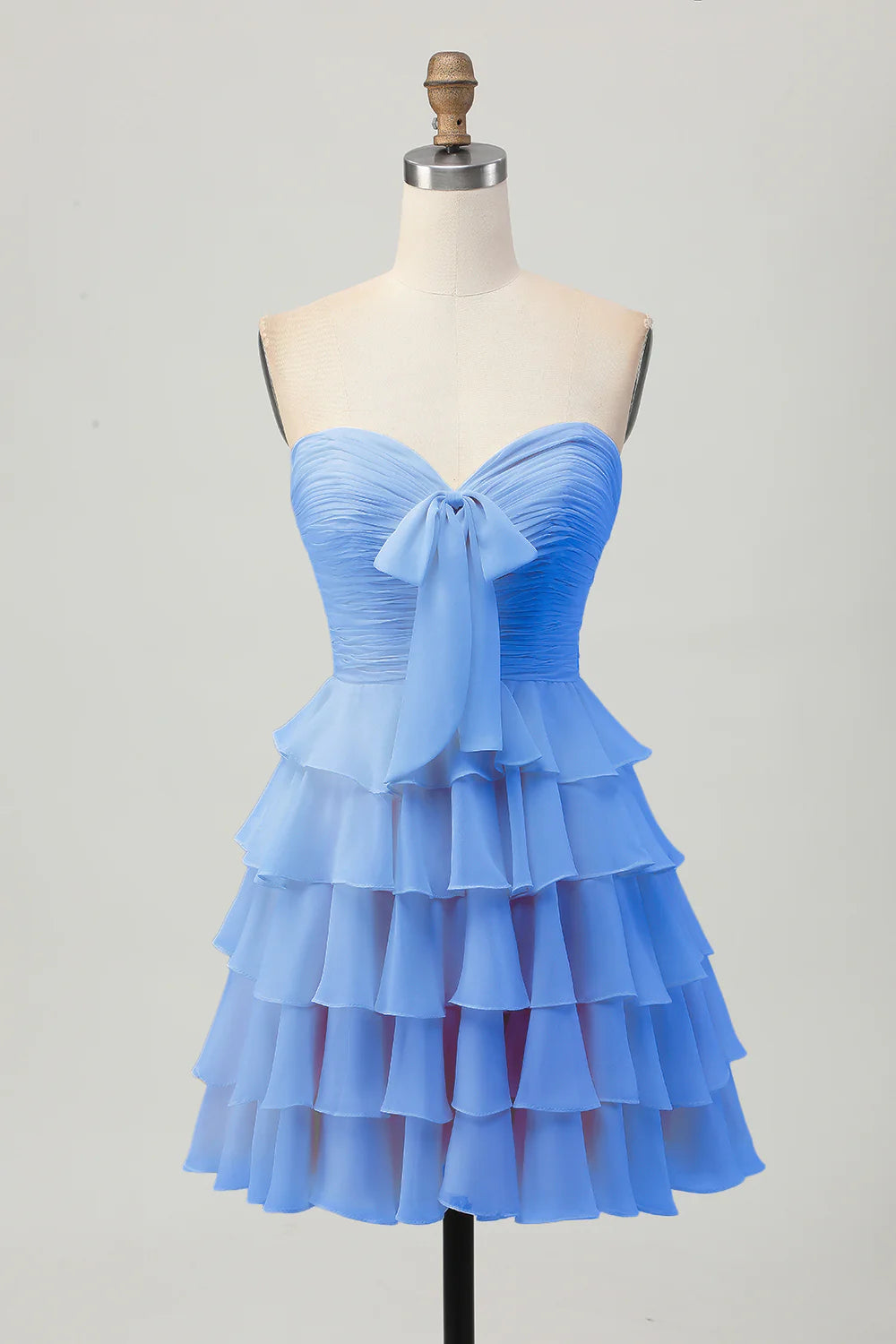 Light Yellow Strapless Tiered Ruched A Line Short Homecoming Dress