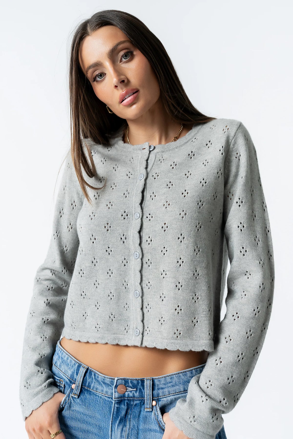 Kandy Scalloped Sweater in Grey