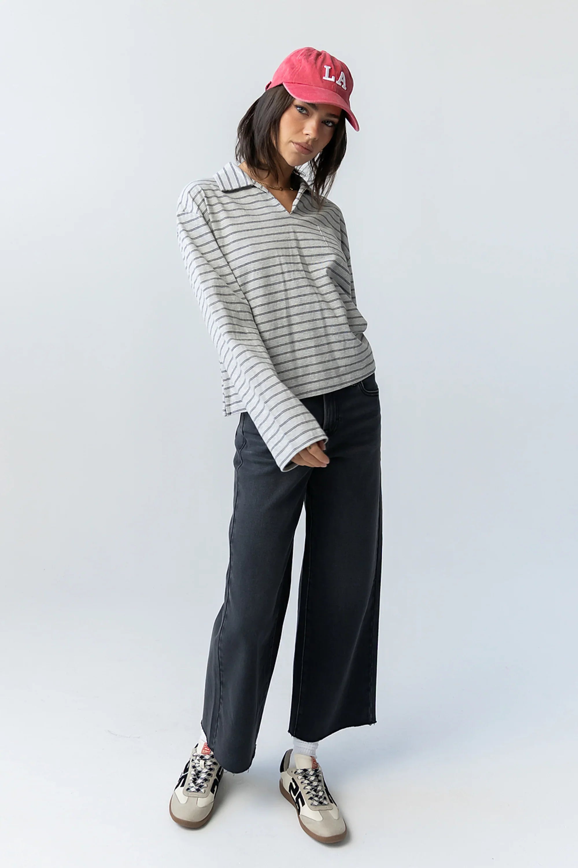 Kateri Striped Top in Heather Grey