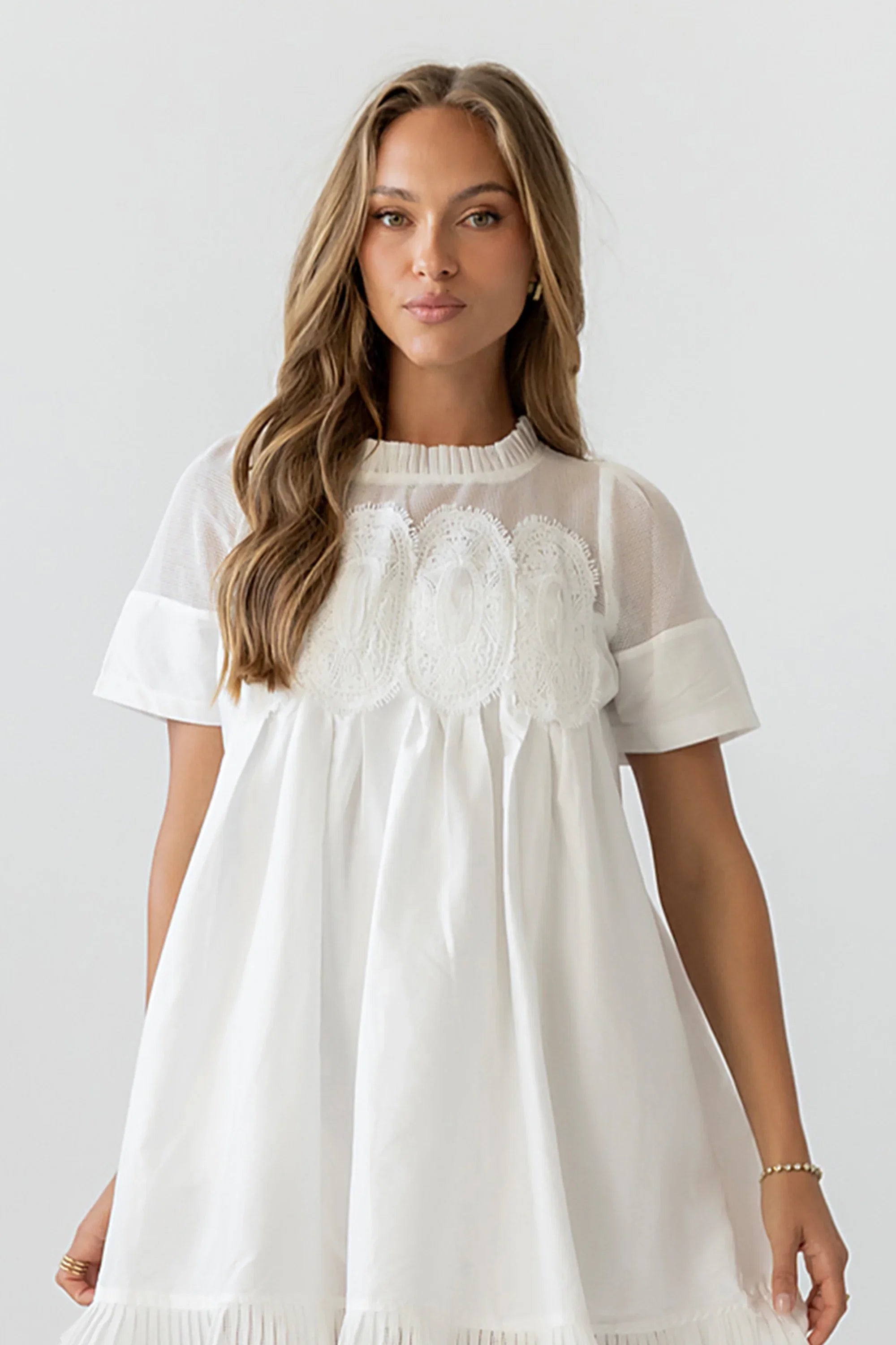 Russel Mesh Mini Dress in Off White