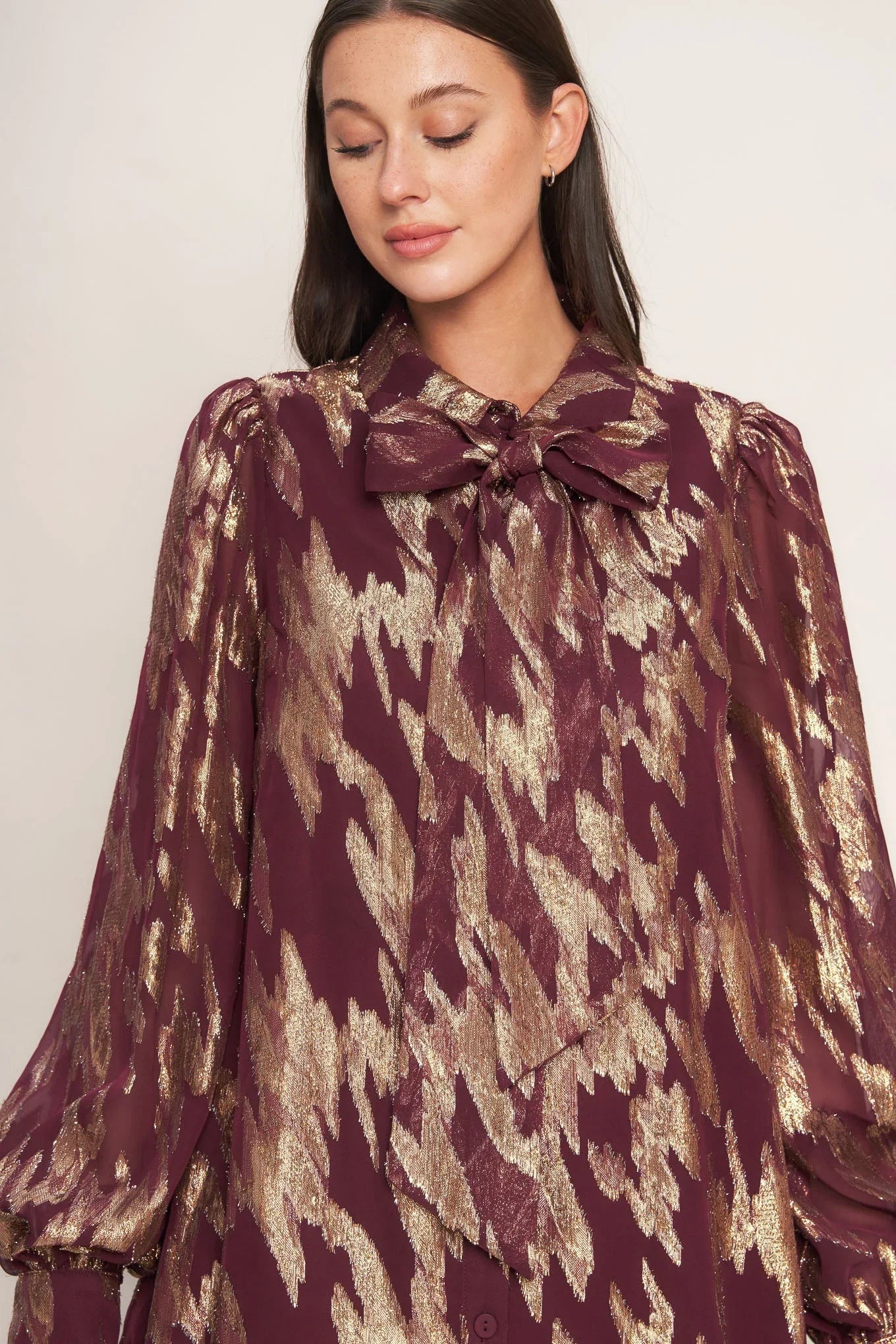 METALLIC MUSE BURGUNDY LONG SLEEVE MINI DRESS FINAL SALE