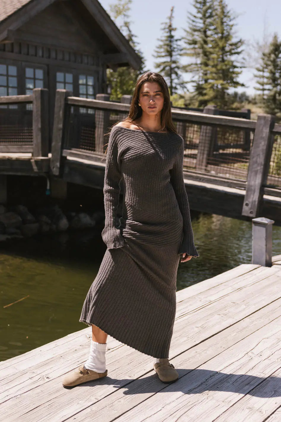 Grove Ribbed Maxi Dress in Charcoal FINAL SALE
