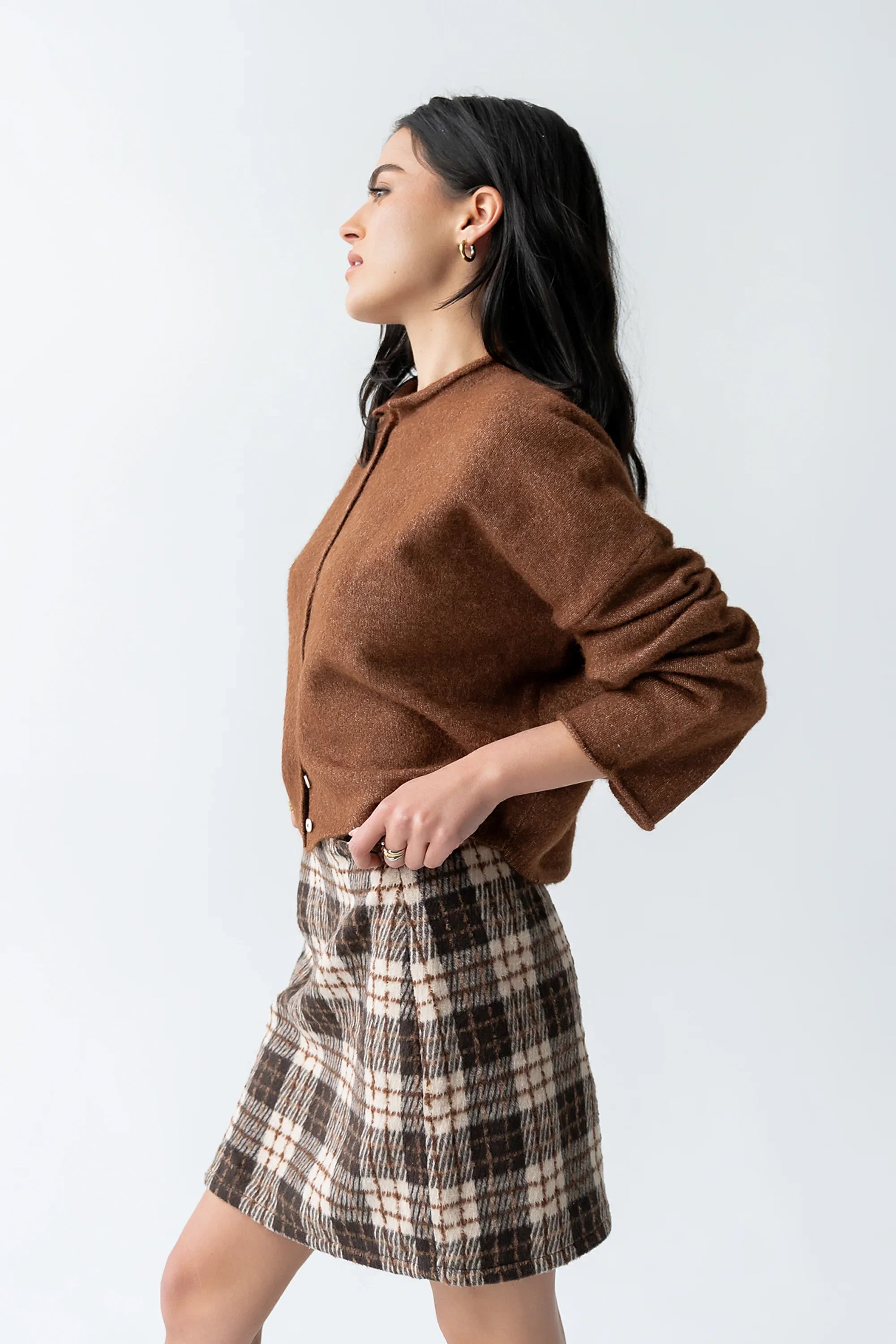 Callie Plaid Mini Skirt in Brown