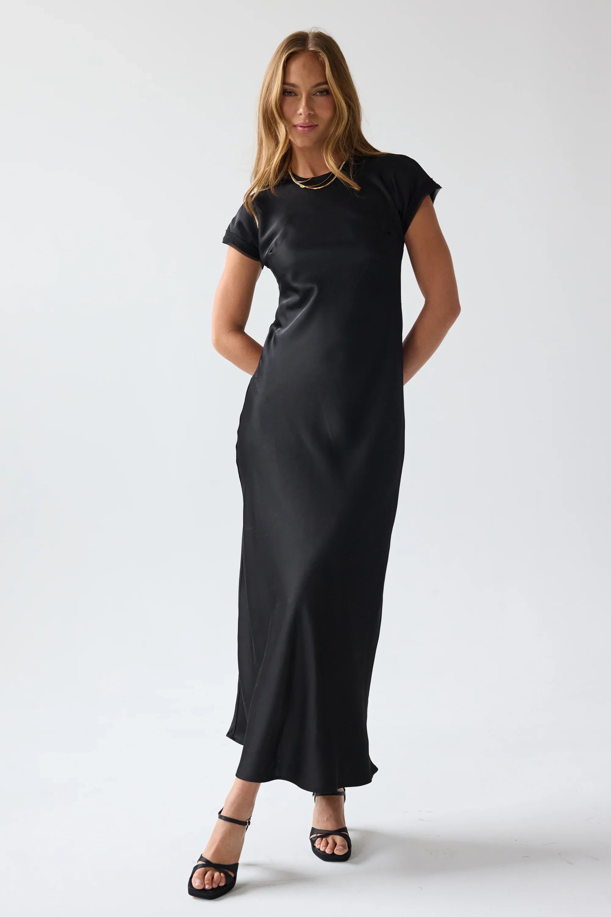Hannah Satin Maxi Dress in Black