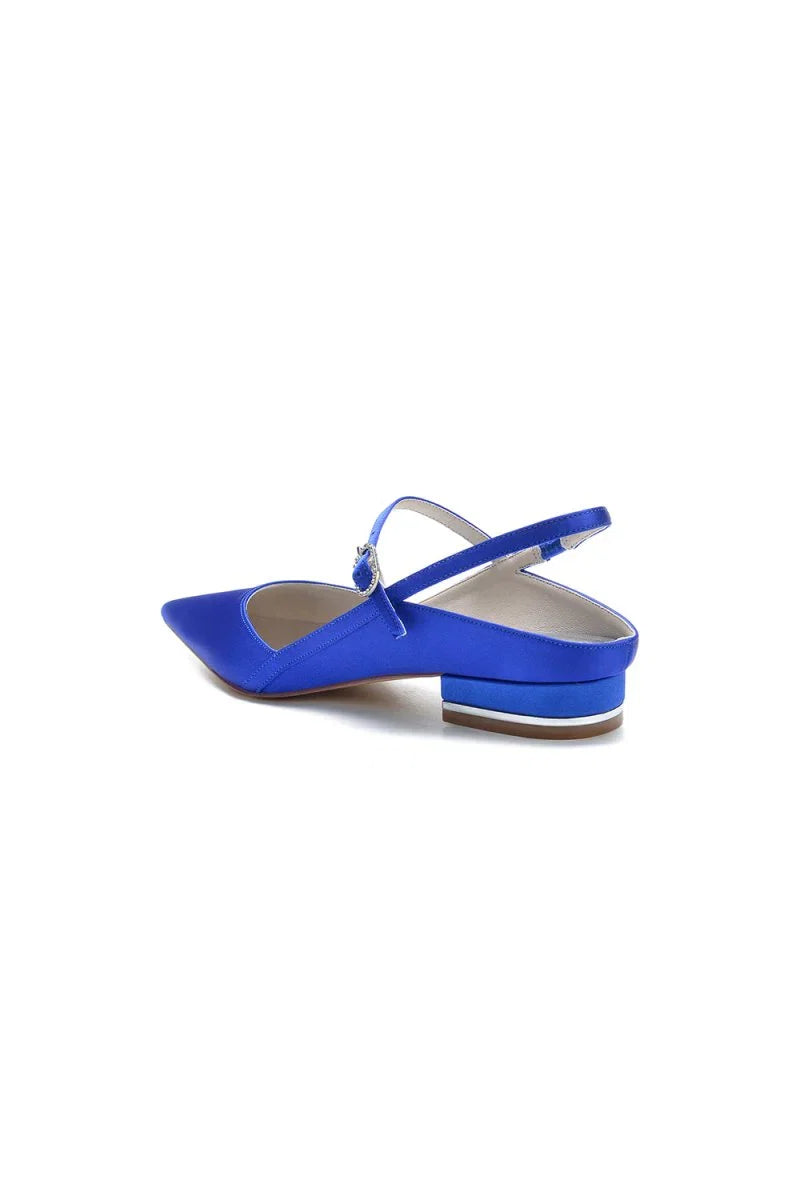 Satin Pointed Toe Buckle Kitten Heels