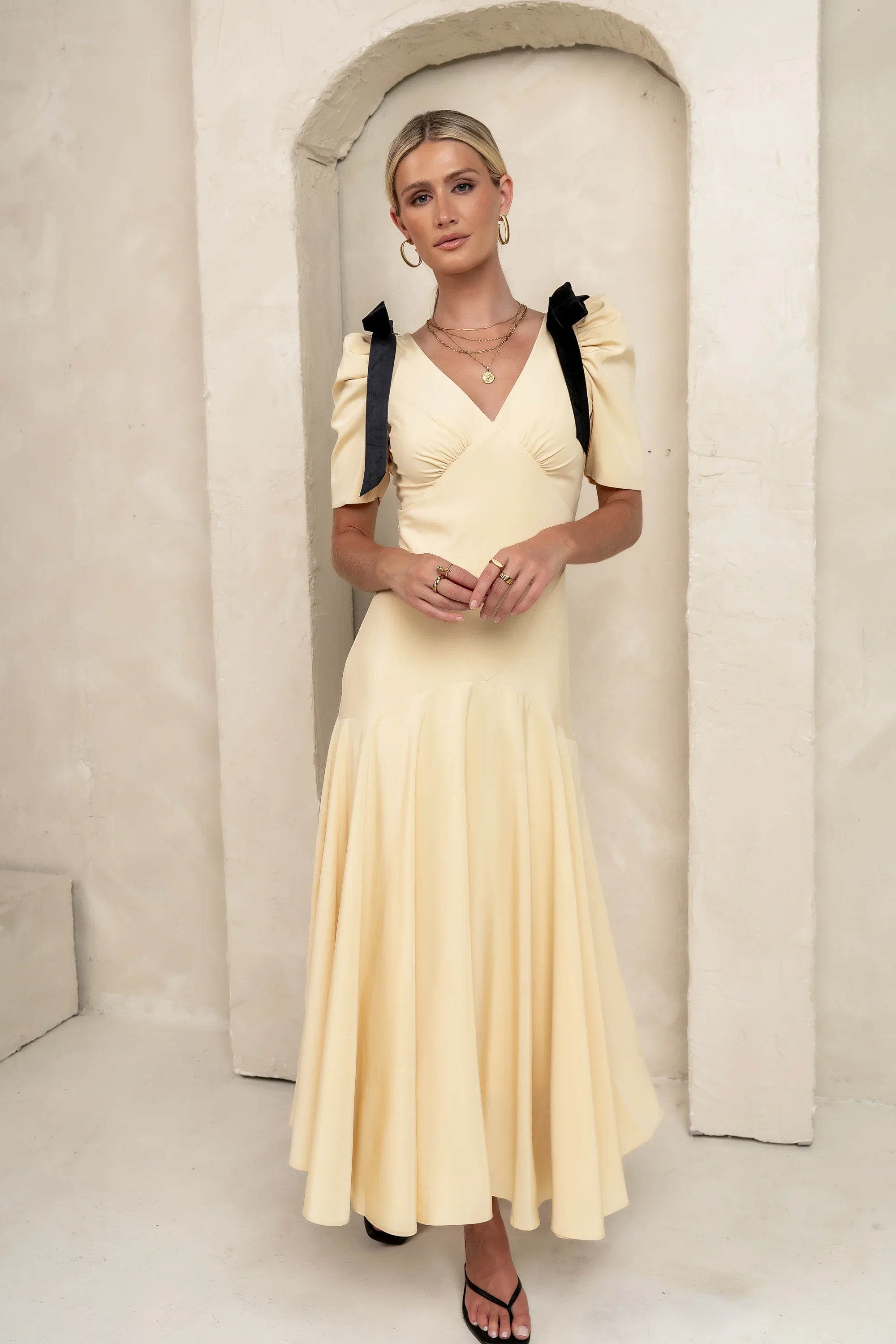 Nellie Drop Waist Maxi Dress in Yellow