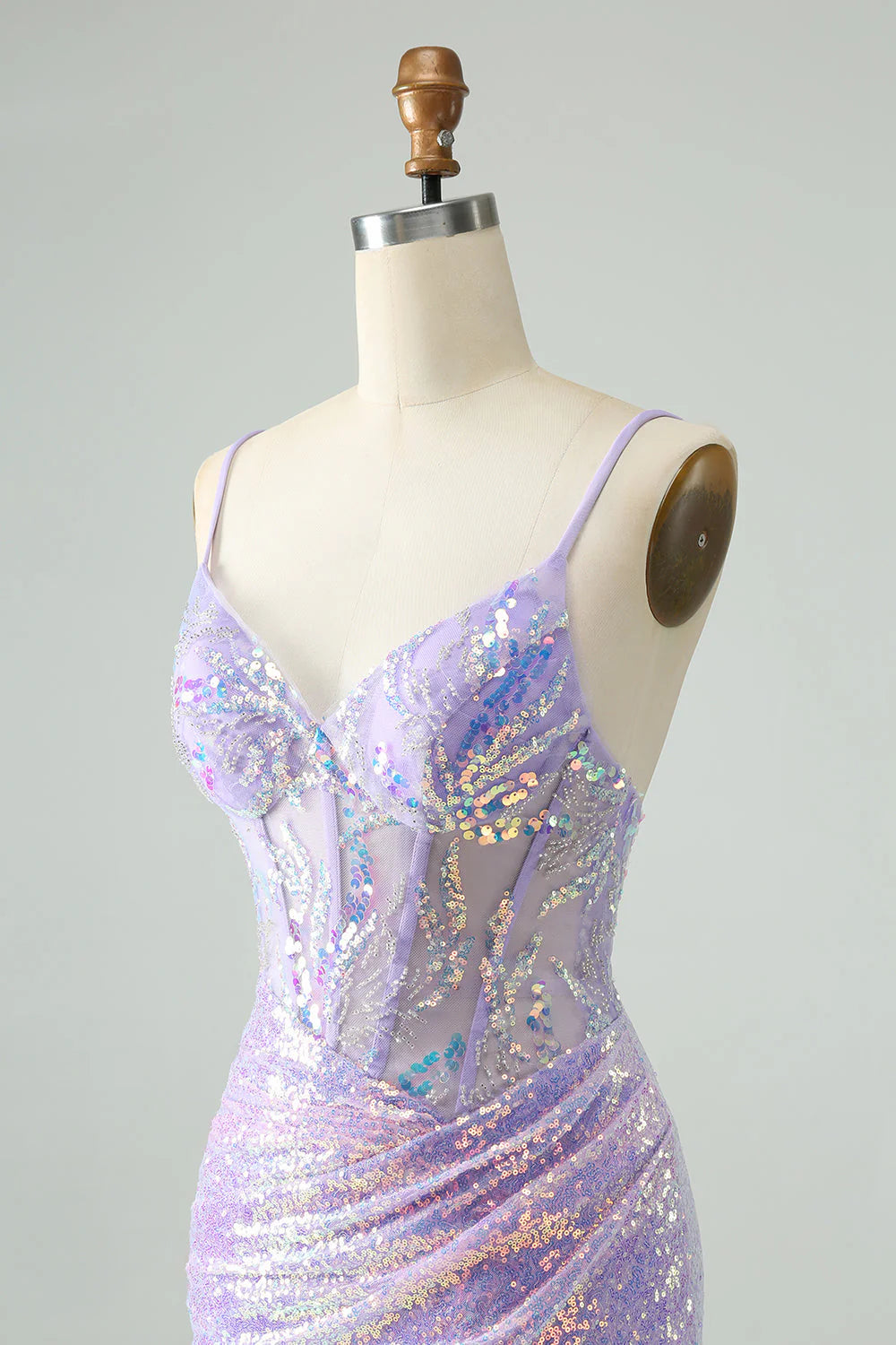 Glitter Light Blue Tight Spaghetti Straps Corset Short Homecoming Dress with Sequins