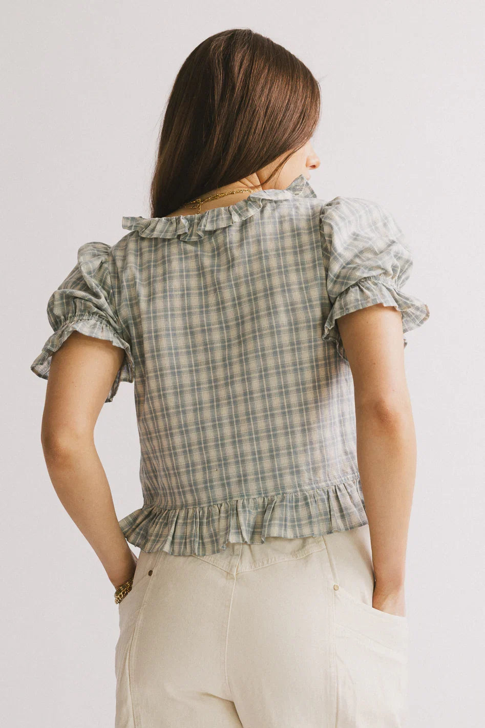Lottie Plaid Blouse in Blue