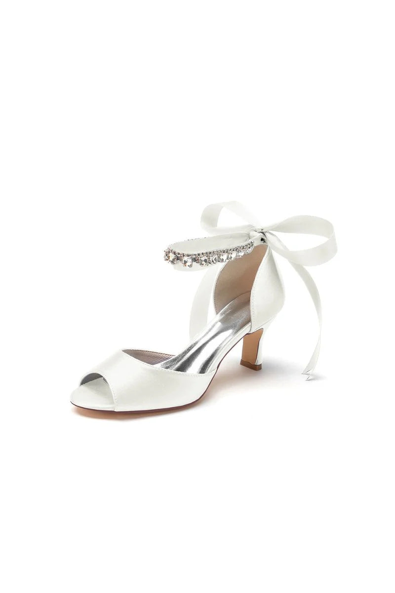 Rhinestone Peep Toe Wedding Sandals Chunky Heel Ankle Strap Shoes