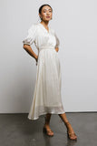 V Neck Satin Midi Dress in Cream