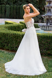 April Scoop Neck Ball Gown with Floral Appliqué Off White
