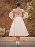 A Line Sweetheart Long Sleeves Elegant Tulle Wedding Dresses With Appliques Lace