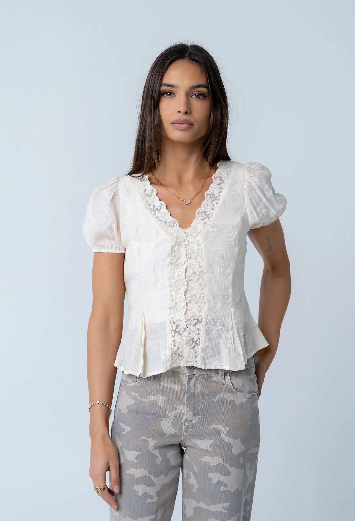 Brianna Embroidered Blouse in Cream