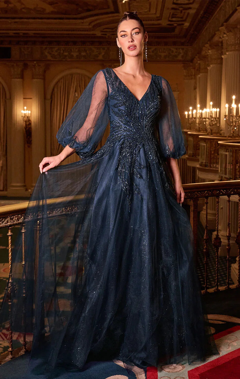 CHARITY GOWN TULLE A LINE GOWN WITH SHEER SLEEVES