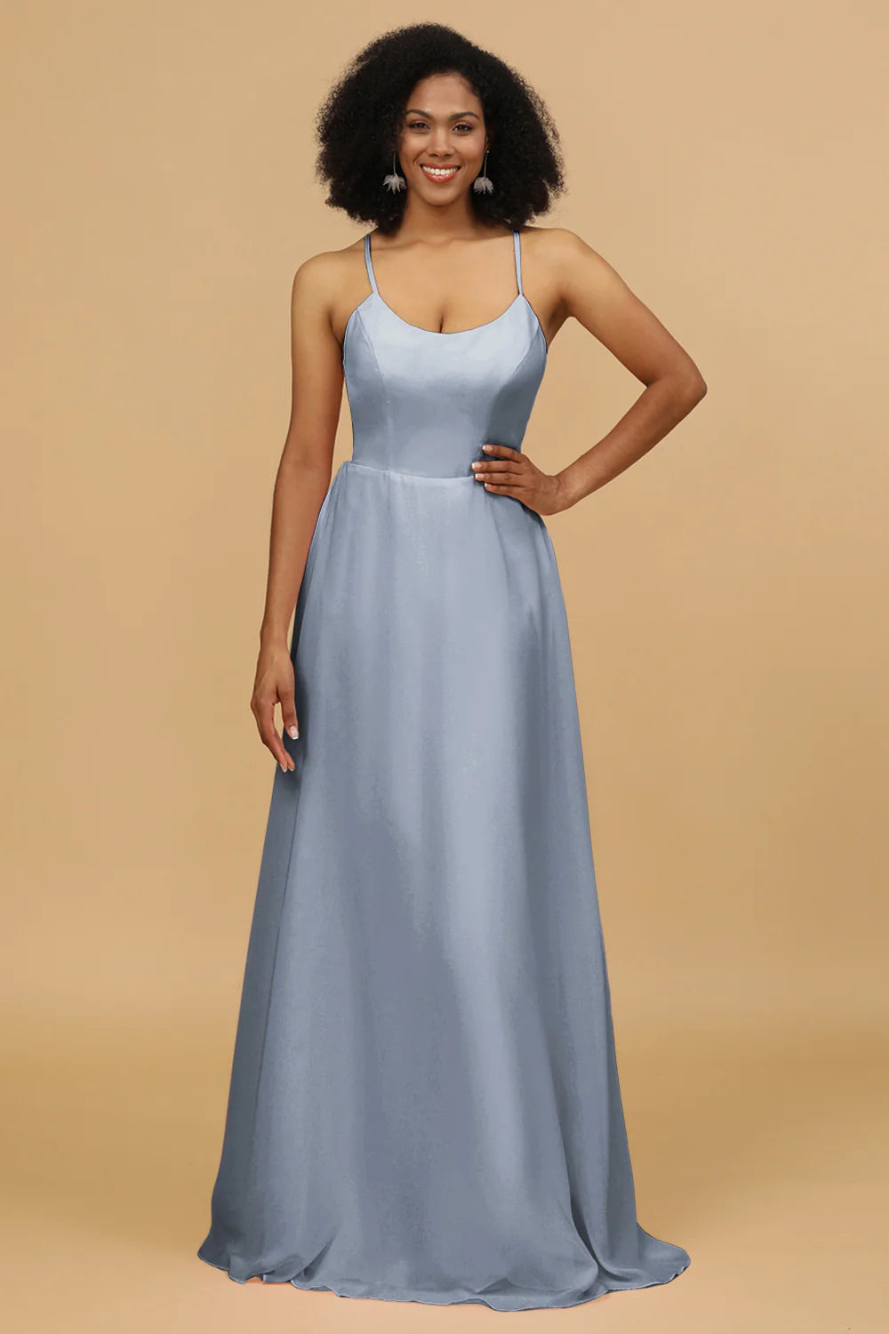 Sheath Column Spaghetti Straps Long Chiffon Bridesmaid Dress