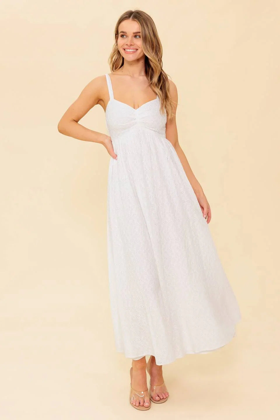 LOVE OF MINE IVORY EYELET MIDI DRESS